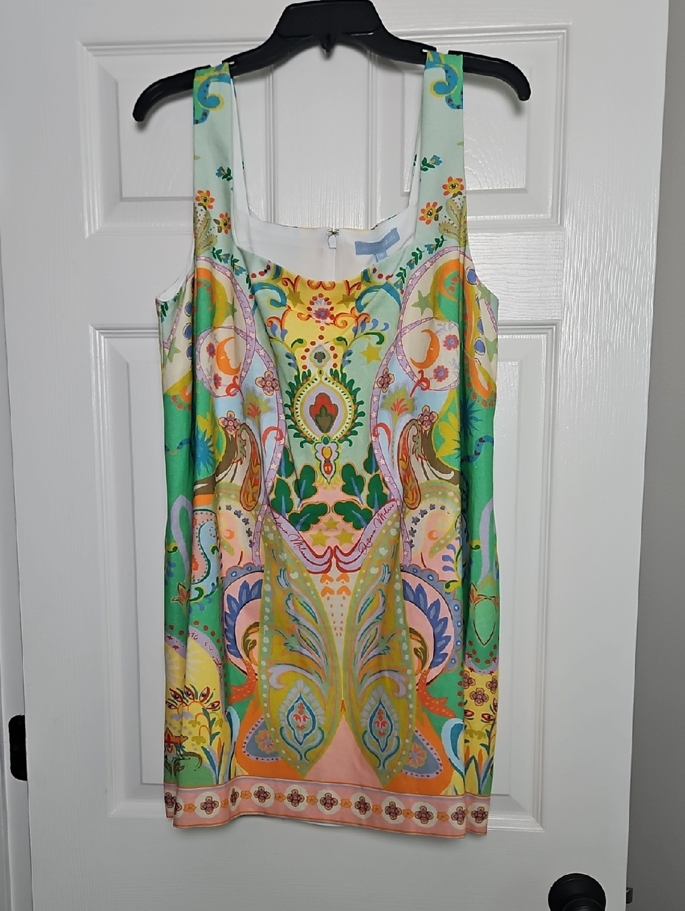 Antonio Melani Square Neck Linen Mini Shift Dress: Green Multi Color/print: XL